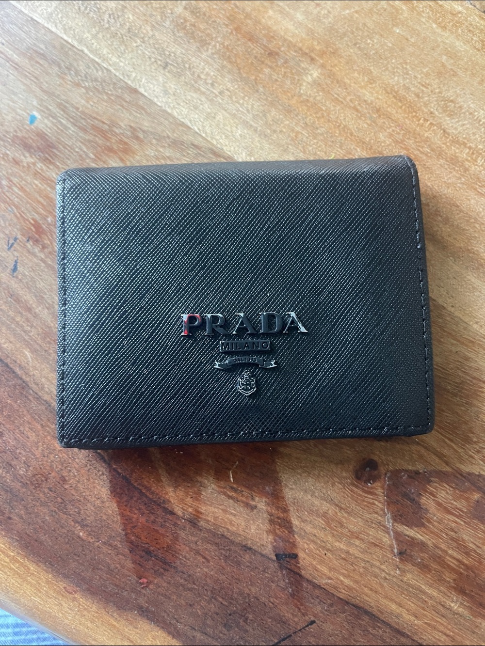 Prada Black Saffiano Leather Card Case with Metal Logo